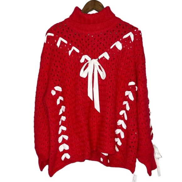 For Love and Lemon Red Sweater with Bow Accents - Picture 2 of 5